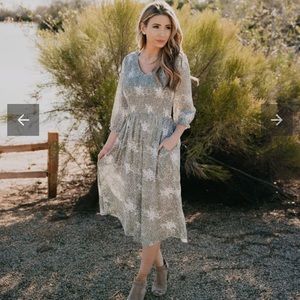 Meisha Smocked Midi sage green dress